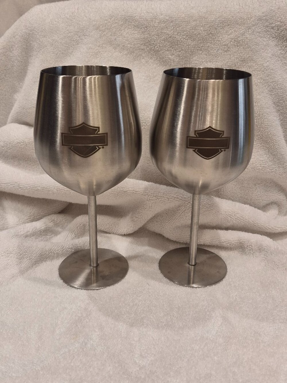Pair of Metal Harley Davidson Wine Glasses